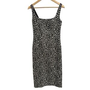 Banana Republic Zebra Print Square Neck Midi Dress Women’s 6 Black White